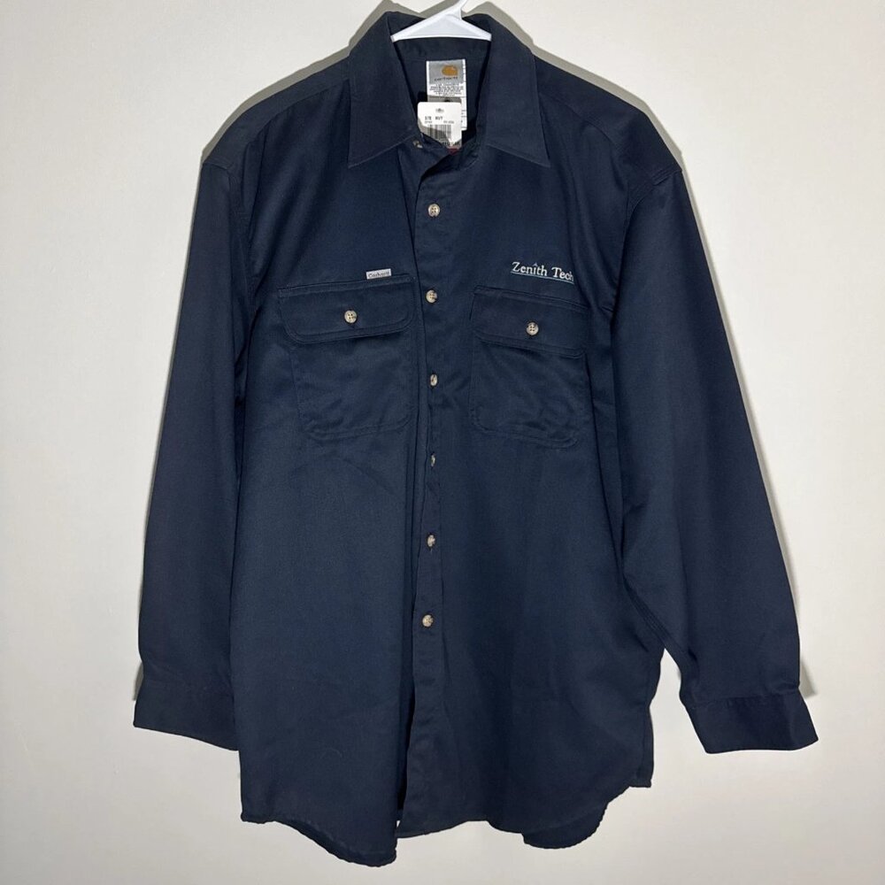 NWT Carhartt Men's Navy Blue Long Sleeve Rugged Work Shirt "Zenith Tech" Large